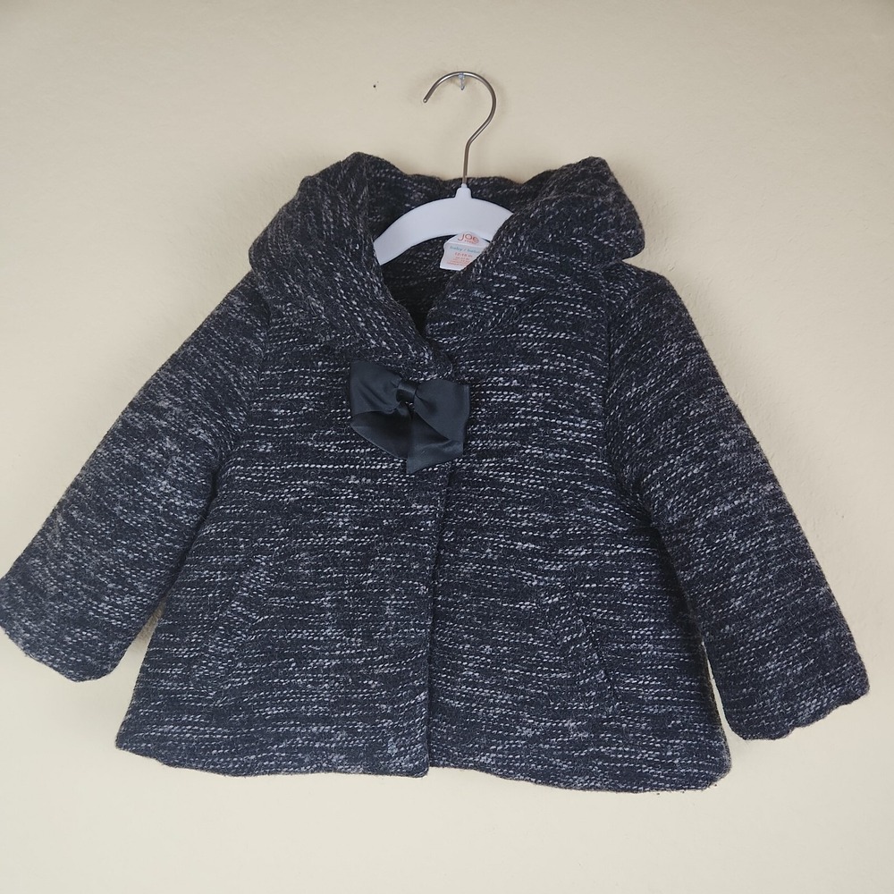 Joe Fresh JCPenney Baby Girl Wool Blend Tweed Swing Coat Grey Bow‎ 12-18M